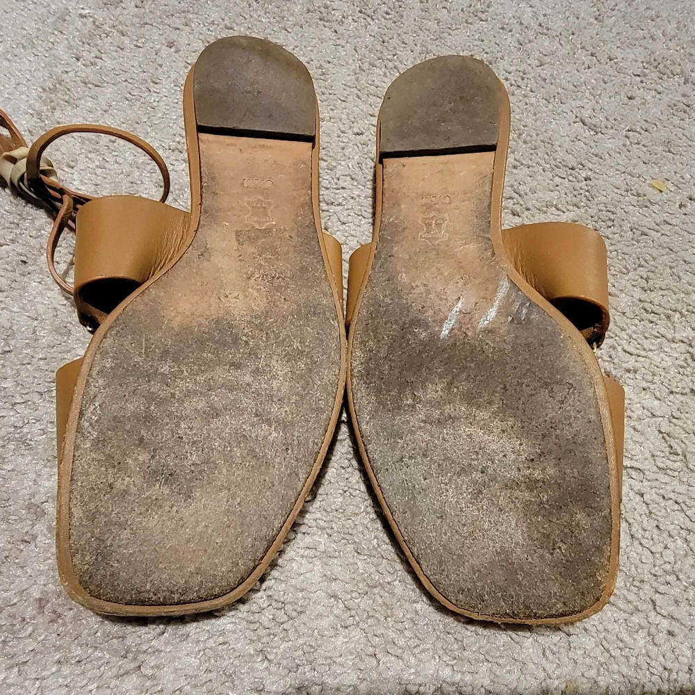 Tory Burch Brown Leather Ankle Wrap Sandals with Gold Hardware